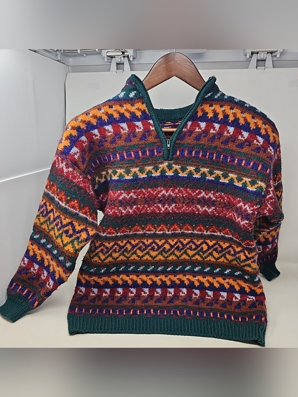 Vintage Benetton Womens XS- S Multi-Color Patterned Half-Zip Sweater